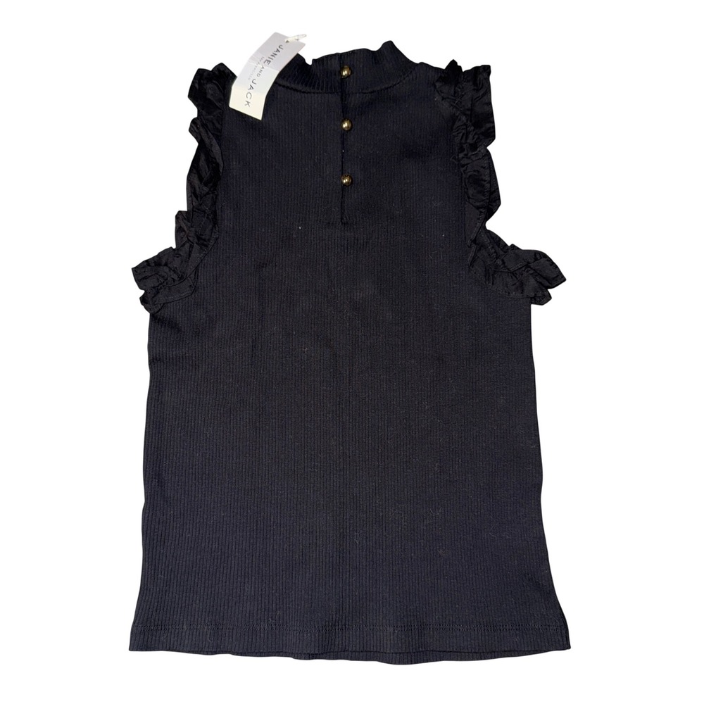 Janie and Jack Sleeveless Top size 10 Black Ruffle Mock Neck Gold Button‎ Ribbed - Picture 3 of 6